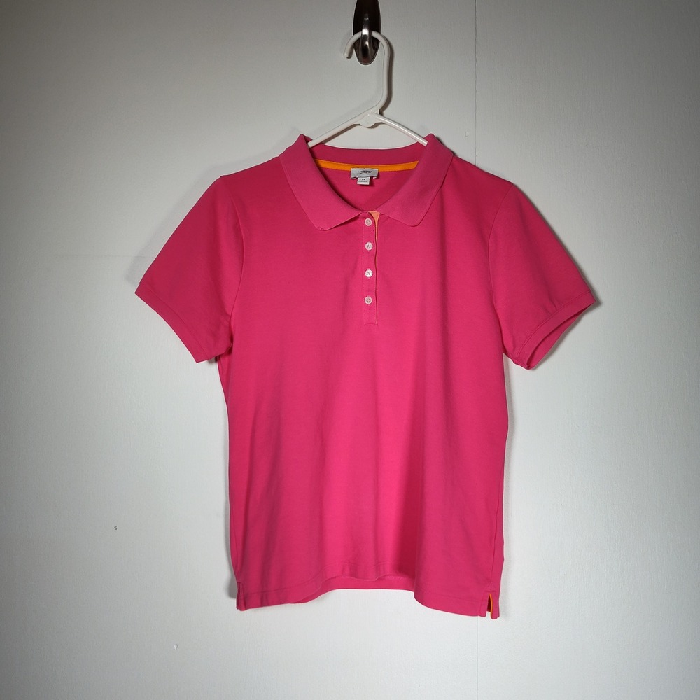 J. Crew Pink Short Sleeve Piqué Polo Shirt for Women Orange Trim Preppy Size M
